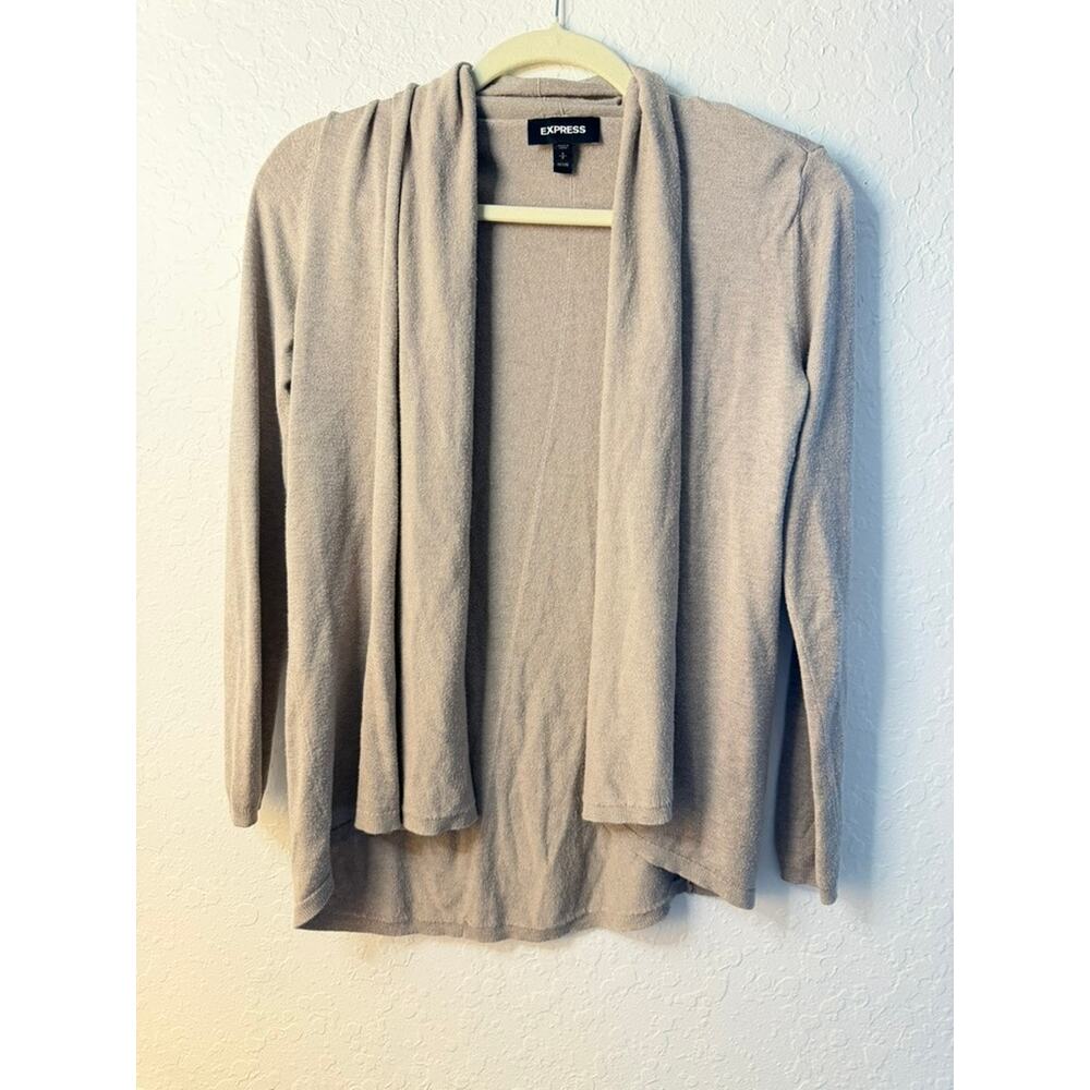 Express Petite Oatmeal Tan Open Front Draped Cardigan Sweater Size SP
